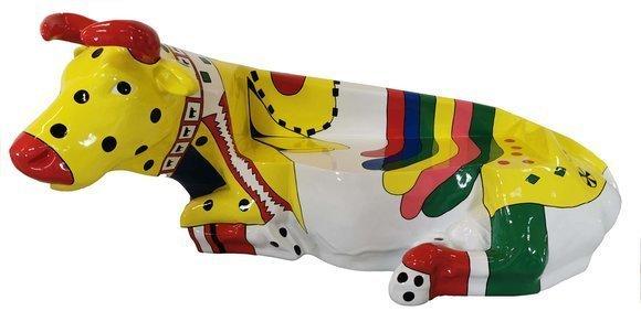 Decorative sculpture of lying colorful cow figure 220cm length (A703B)