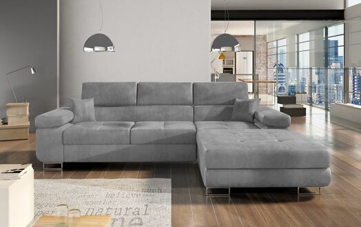 Corner Sofa Bed Function Grey Fabric L-Shaped Sofa Couch Design Upholstery Modern On Stock