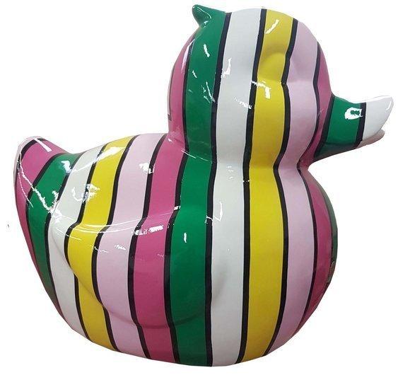 Abstract decorative sculpture designed as gloss duckling in colorful stripes 60cm