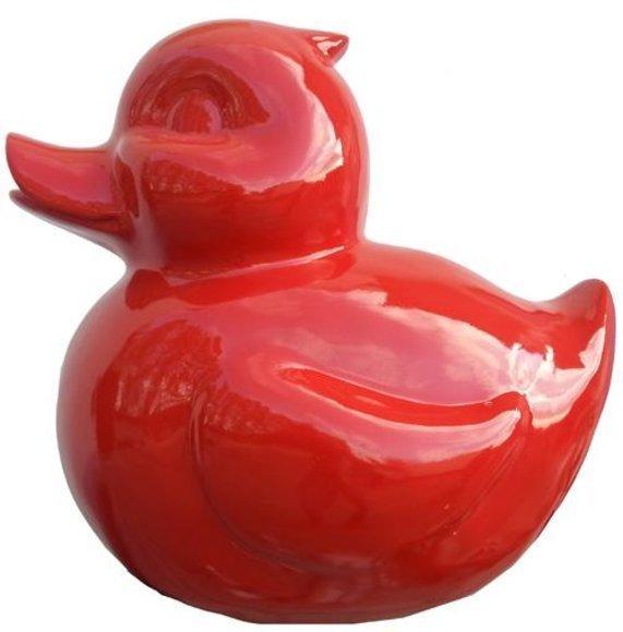 Abstract decorative sculpture designed as full red colored gloss duckling 60cm