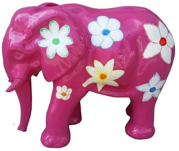 Abstract decorative sculpture designed as gloss pink colored elephant with flowers A524C