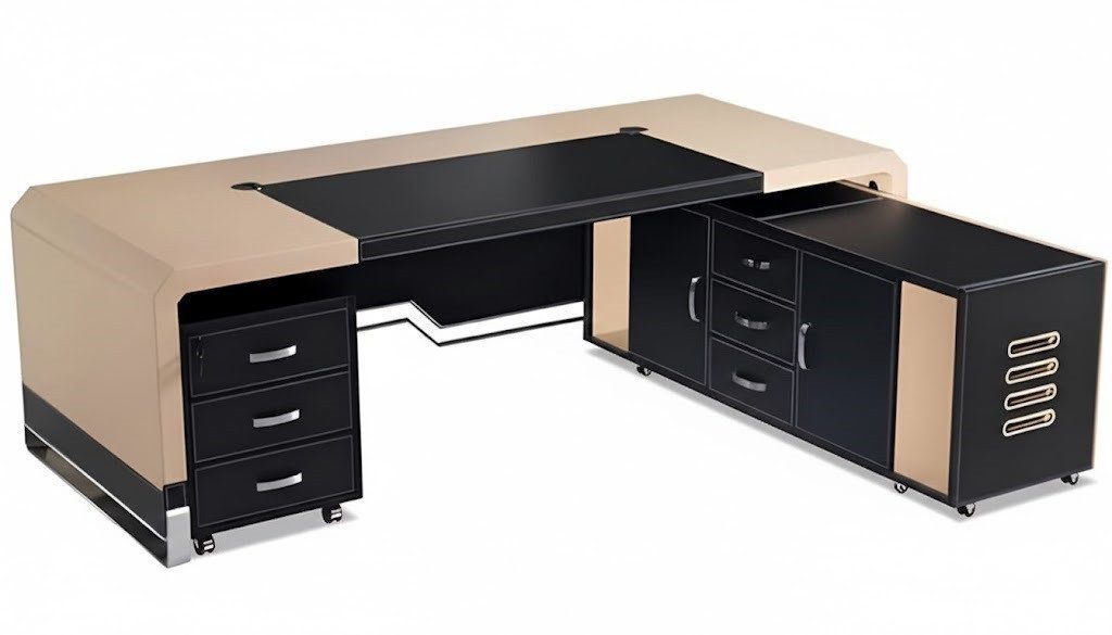 Corner Desk in Gray Modern Design Made of MDF and Stainless Steel IMMEDIATELY SOFORT