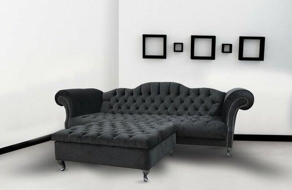Chesterfield Sofa 3-Seater Dark Grey Textile Luxurious Classic Royal Style Comfortable Couch