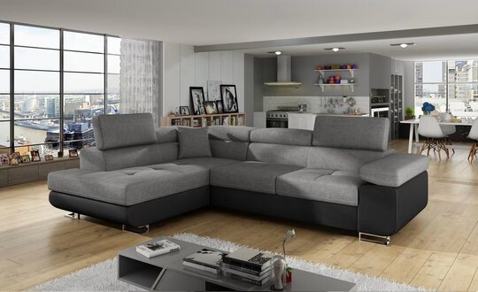 Sofa bed, corner sofa, living area, couch, L shape, bed function, textile, fabric, On Stock