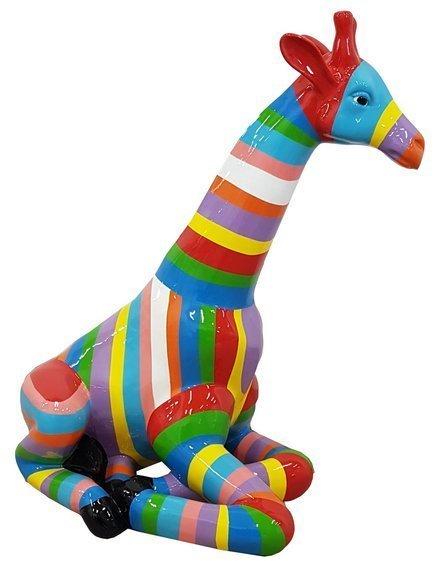 Abstract decorative sculpture designed as a resting giraffe with colorful stripes 80cm (A751A)