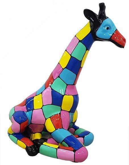 Abstract decorative sculpture designed as a resting giraffe in colorful puzzle patterns 80cm (A751B)