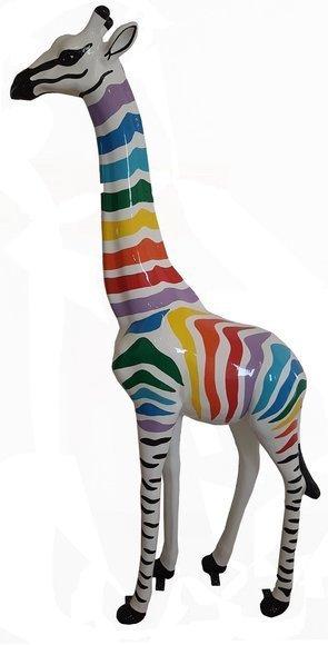 Abstract decorative sculpture of white giraffe figure with colorful stripes 205cm height (A687)