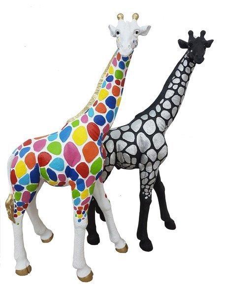 Abstract decorative sculpture designed as a standing giraffe in colorful patterns 77cm