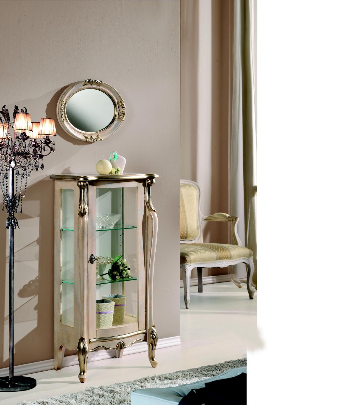 Furniture Wood Style Baroque Shelves Glass Cabinet Showcase Glass Cabinet Italian Furniture