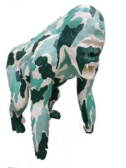 Decorative abstract sculpture designed as a multi-green colored angry gorilla 130cm (A679)