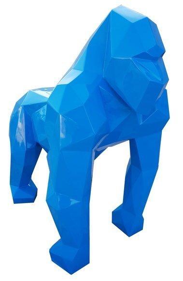 Abstract decorative sculpture designed as a geometric standing gorilla in full blue colored 128cm