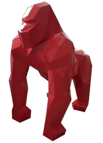 Abstract decorative sculpture designed as full red colored geometric gorilla 128cm A756B