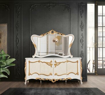 Sideboard with Mirror Set Dining Baroque Chests of Drawers Wood Commode Wood Cabinet New