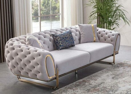 Modern White Chesterfield Three Seater Luxury Stainless Steel Upholstered Sofa