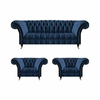 Luxurious Chesterfield set Modern three-seater 2x upholstered armchairs