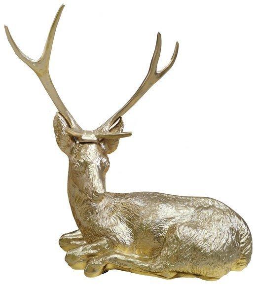 Decorative abstract sculpture designed as resting full golden colored deer 75x75cm