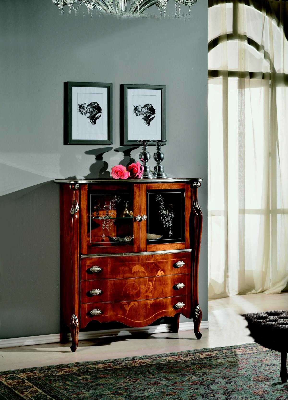 Luxurious furniture wood glass style baroque cabinet chest of drawers designer Italian furniture