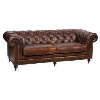 Chesterfield Sofa 3-Seater Brown Faux Leather Classic Couch Comfortable Living Room Sofa