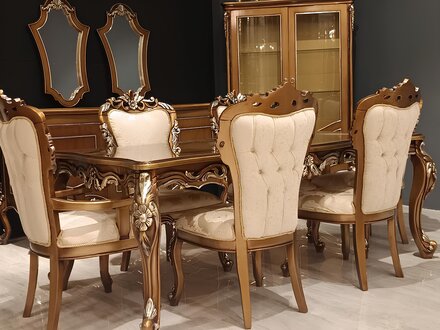 Dining Room Set – Classic Design Table with 6 Chairs – Wooden Furniture On Stock