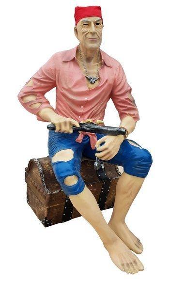 Decorative sculpture of pirate sitting on a box figure 138 cm height