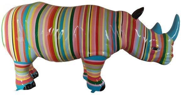 Abstract decorative sculpture of gloss rhino with multicolor stripes 175 cm length