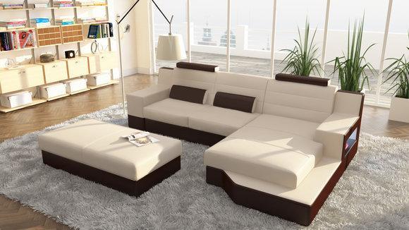 Designer Sofa Couch Corner Sofa Leather Textile Upholstery Set Living Room Landscape L Shape