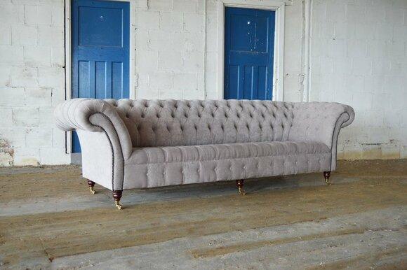 Chesterfield XXL Sofa 4-Seater Luxurious Classic Design Textile or Leather Upholstered Beige Comfortable Couch on Casters New