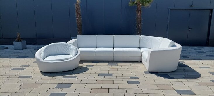 L-shaped corner sofa + armchair couch sets white upholstery seat couches 2 pcs. On Stock