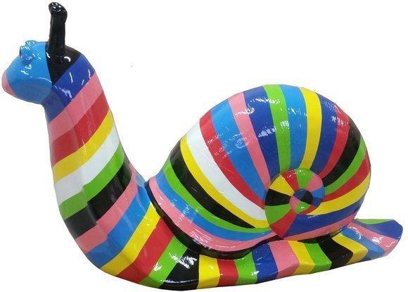 Decorative sculpture designed as a gloss snail in colorful stripes 100cm