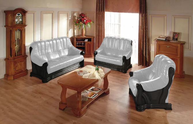 Classic leather sofa Couch Sofa set 3+1+1 seater Italian leather on stock
