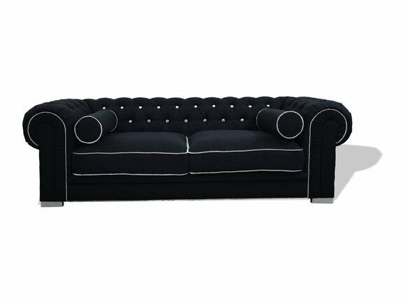 Chesterfield Sofa 3-Seater Black Textile Cover Modern Comfortable Couch Amazing Design