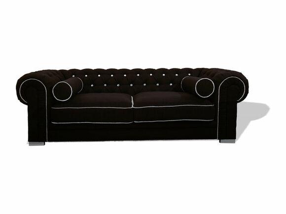 Chesterfield Sofa 3-Seater Modern Style Black Textile / Leather Upholstery Comfortable New