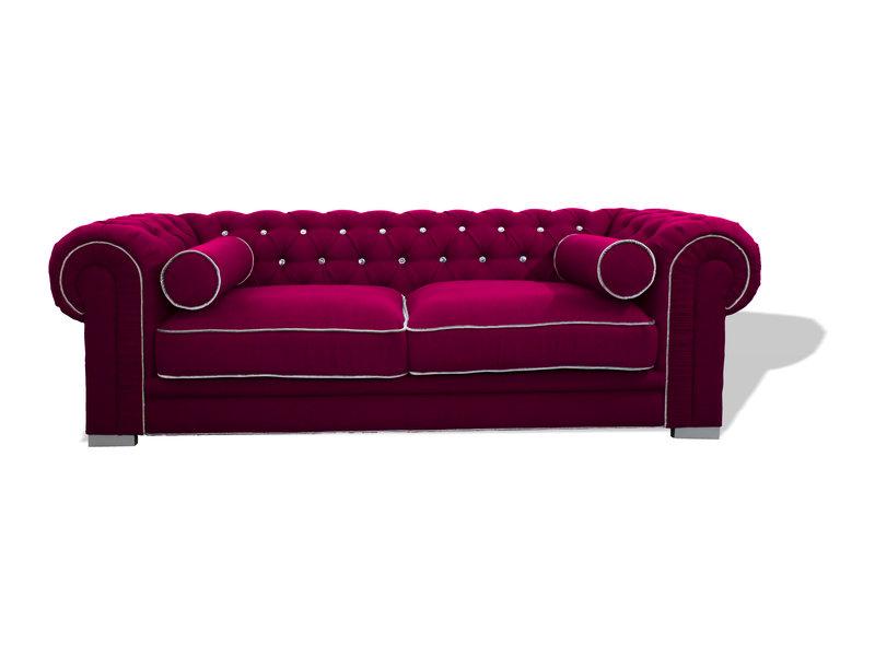 Modern Sofa 3-Seater Chesterfield With Buttons Purple Textile Upholstery Comfortable Couch