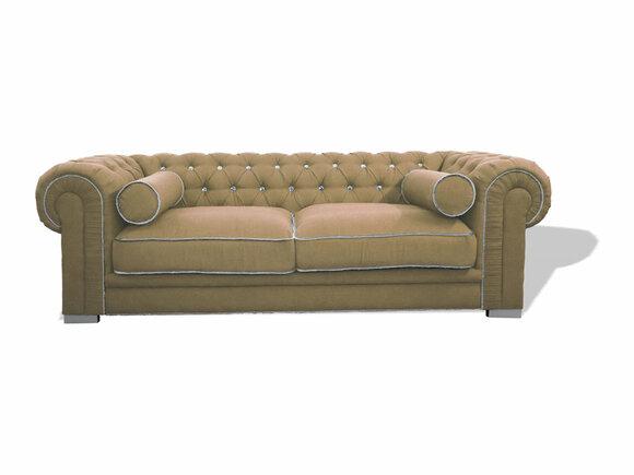 Chesterfield Sofa 3-Seater Beige Fabric Upholstery Comfortable Living Room Couch New