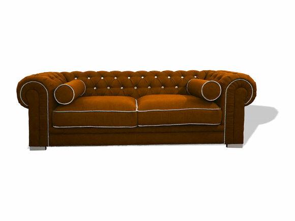 Chesterfield Modern Sofa 3-Seater Orange Textile Couch New Comfortable