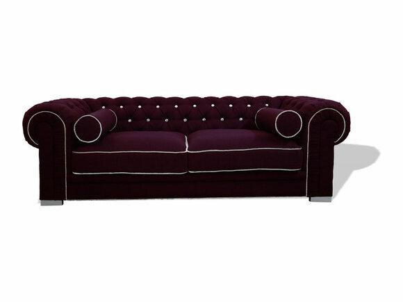 Chesterfield Sofa 3-Seater Dark Purple Textile Fabric / Leather Upholstery Comfortable Cushions Couch New