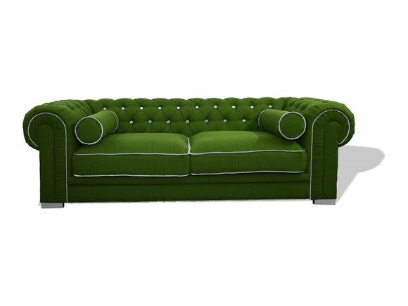 Sofa 3-Seater Green Textile Chesterfield Couch With Buttons Comfortable Amazing Quality