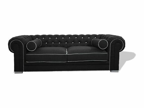 Chesterfield Sofa 3-Seater Black Textile Comfortable Couch Modern Minimalism New