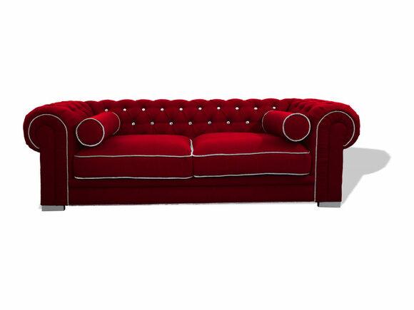 Chesterfield Sofa 3-Seater Red Textile Modern Comfortable Design Premium Quality Couch New