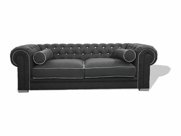 Chesterfield Sofa 3-Seater Dark Grey Textile Upholstery With Cushions Amazing Comfort Stable Frame New