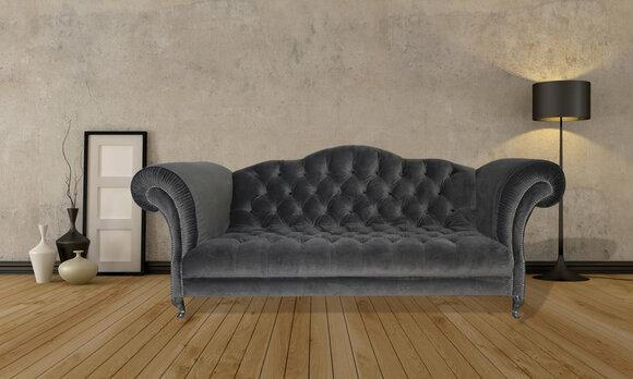 Chesterfield Sofa 3-Seater Grey Textile Upholstery Living Room Couch New Comfortable