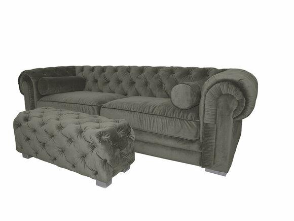 Chesterfield Sofa 3-Seater Grey Textile Upholstered Comfortable Couch Amazing Living Room Furniture