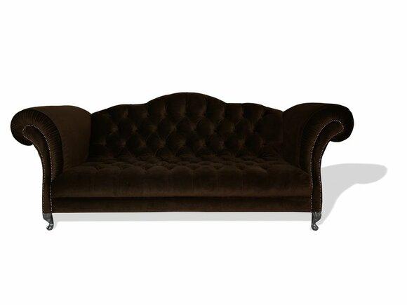 Chesterfield Sofa 3-Seater Dark Brown Textile Upholstered Comfortable Couch With Buttons New