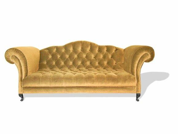 Chesterfield Sofa 3-Seater Yellow Textile Upholstered Classic Royal Style Armrest Amazing Couch New