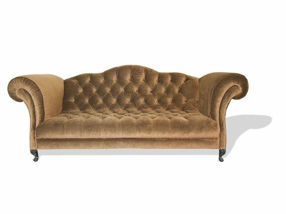 Comfortable Sofa 3-Seater Chesterfield With Buttons Upholstered Beige Brown Textile Couch New