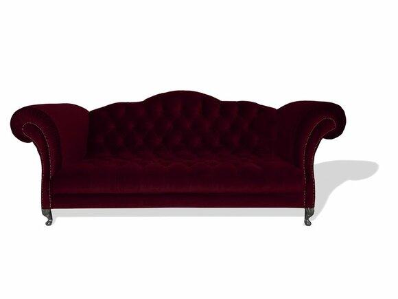 Sofa 3-Seater Dark Red Textile Chesterfield Couch With Buttons Premium Comfort Luxurious Sofa