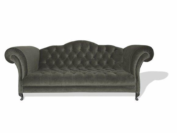 Chesterfield Sofa 3-Seater Smooth Grey Textile Upholstered Comfortable Luxurious Design New