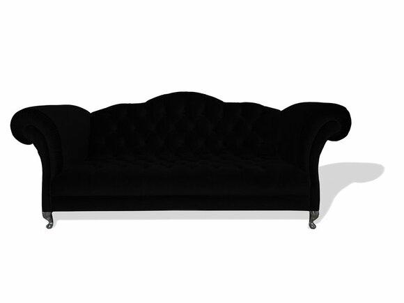 Chesterfield Sofa 3-Seater Black Textile Upholstery Comfortable Couch With Buttons New