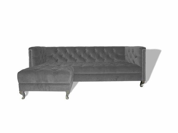 Chesterfield Sofa 3-Seater Light Grey Textile Upholstered Comfortable Modern Couches