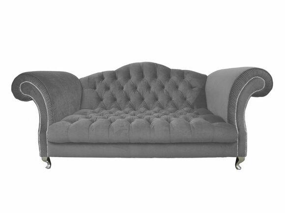 Chesterfield Sofa 3-Seater Grey Textile Upholstery Metal Feet Comfortable Couch New